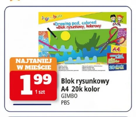 Blok rysunkowy A4 20k kolor Gimbo promocja w Leclerc