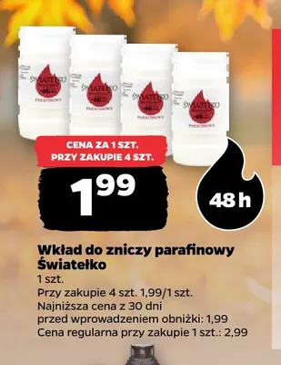Wkład do zniczy parafinowy Światełko promocja w Netto
