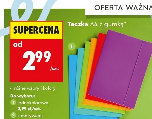 Teczka A4 z gumką jednokolorowa Interdruk promocja w Biedronka