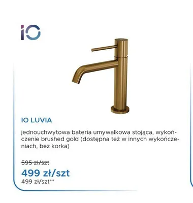 Bateria umywalkowa stojąca IO Luvia brushed gold promocja w Blu Salony Łazienek