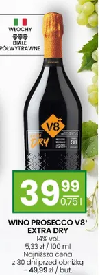 Wino Prosecco V8+ Extra Dry białe półwytrawne 14% vol. promocja w Twój Market