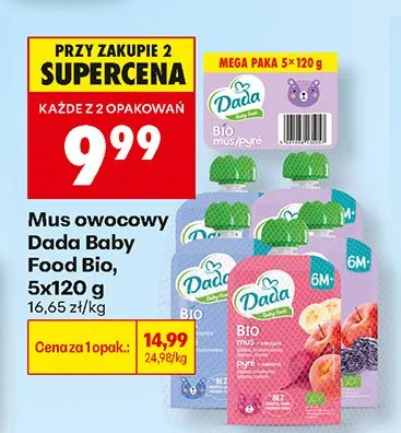 Mus owocowy Dada Baby Food Bio 5-pak promocja w Biedronka