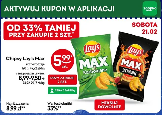 Chipsy Lay's Max różne rodzaje promocja w Żabka