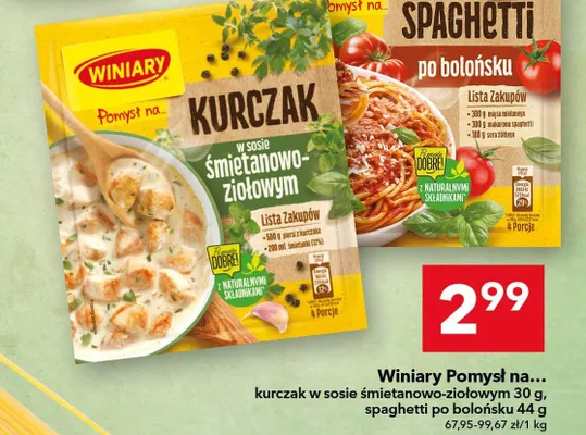 Pomysł na kurczak w sosie śmietanowo-ziołowym, spaghetti po bolońsku promocja w LEWIATAN