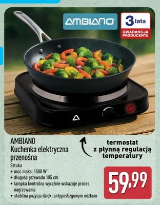 Kuchenka elektryczna przenośna AMBIANO 1500W promocja w Aldi