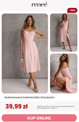 Sukienka midi rozkloszowana z rozcięciem Renee promocja w Renee