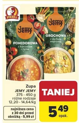 Zupa pomidorowa, grochowa z kurczakiem różne rodzaje promocja w Carrefour