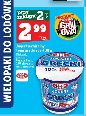 Jogurt naturalny typu greckiego Mlekovita promocja w TOPAZ