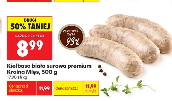 Kiełbasa biała surowa premium Kraina Mięs promocja w Biedronka