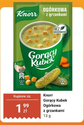 Zupa Knorr Gorący Kubek Ogórkowa z grzankami promocja w Dino