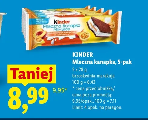 Mleczna kanapka Kinder brzoskwinia-marakuja 5-pak promocja w Lidl