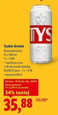 Piwo Tyskie Gronie 12x500 ml promocja w Lidl
