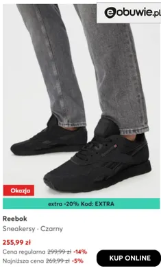 Sneakersy czarny Reebok promocja w eobuwie.pl