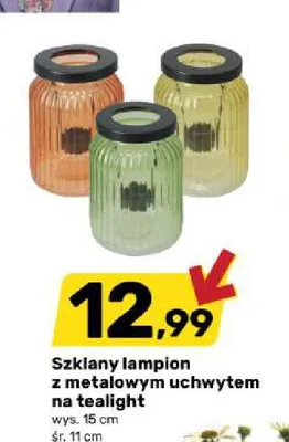 Szklany lampion z metalowym uchwytem na tealight wys. 15 cm promocja w Bricomarche