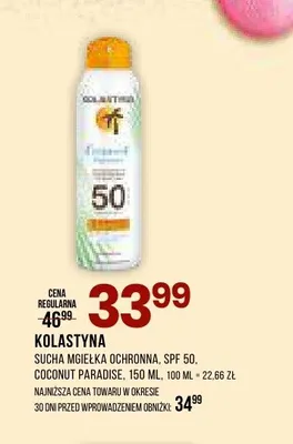 Sucha mgiełka ochronna Kolastyna SPF 50 Coconut Paradise promocja w Drogerie Natura