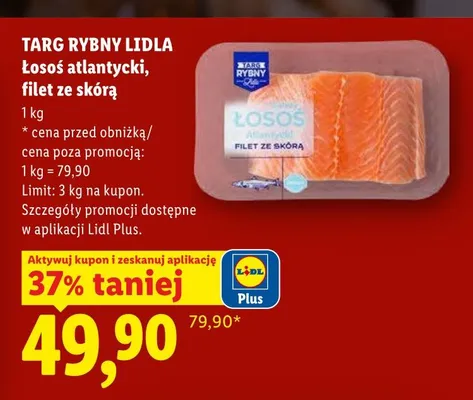 Łosoś atlantycki filet ze skórą Targ Rybny Lidla promocja w Lidl