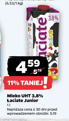 Mleko UHT Łaciate Junior 3,8% promocja w Netto