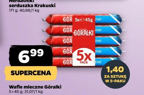Wafle mleczne Góralki 5-pak 45g promocja w Netto