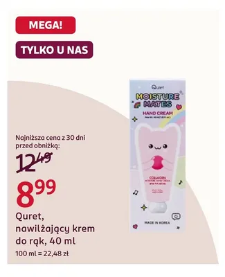 Nawilżający krem do rąk Quret promocja w Rossmann