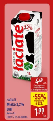 Mleko 3,2% UHT Łaciate promocja w Aldi