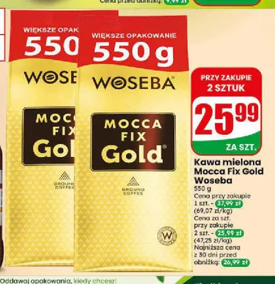 Kawa mielona Woseba Mocca Fix Gold promocja w Dino