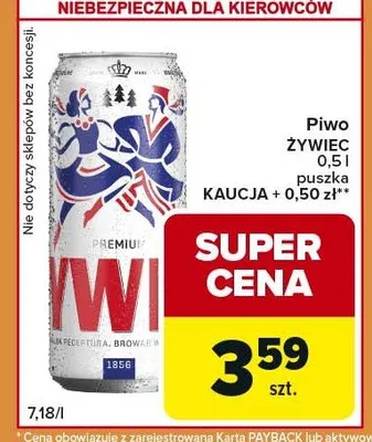 Piwo ŻYWIEC 0,5 l puszka promocja w Carrefour Express