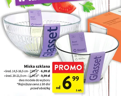 Miska szklana Glasset śred. 20-21,5 cm promocja w Intermarche