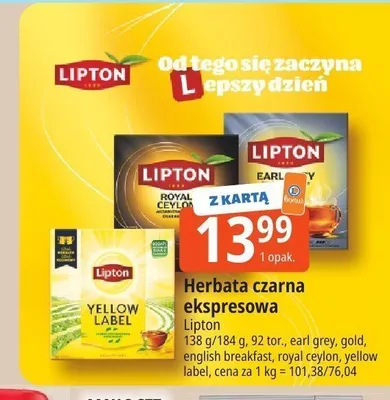 Herbata czarna ekspresowa Lipton Earl Grey promocja w Leclerc