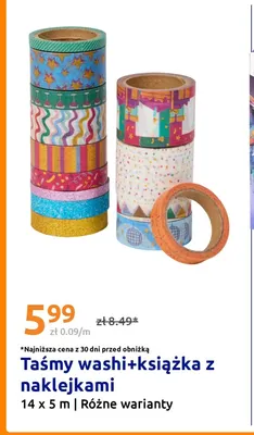 Taśmy washi i książka z naklejkami promocja w Action