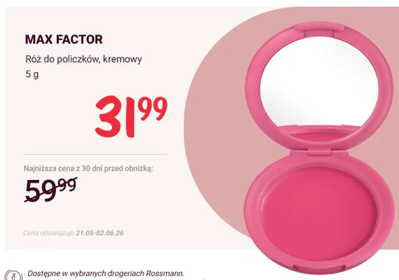 Róż do policzków kremowy MAX FACTOR promocja w Rossmann