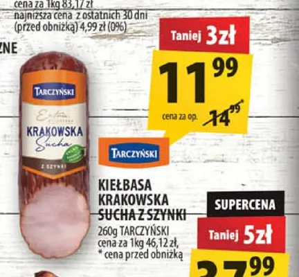 Kiełbasa krakowska sucha z szynki Tarczyński promocja w Arhelan