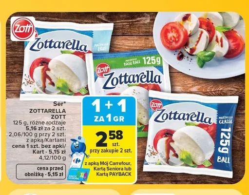 Ser mozzarella Zottarella Zott Basil promocja w Carrefour