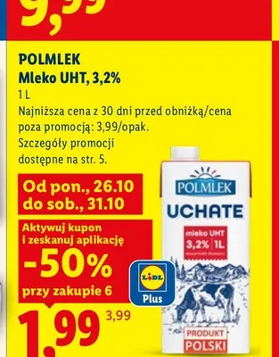 Mleko UHT Polmlek 3,2% promocja w Lidl