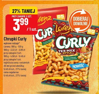 Chrupki Curly wybrane rodzaje promocja w POLOmarket