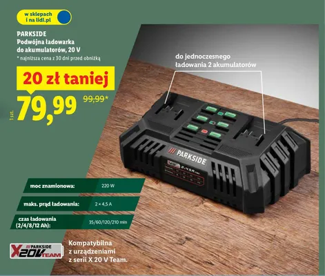 Podwójna ładowarka do akumulatorów, 20 V promocja w Lidl