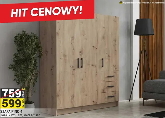 Szafa Pino 4 144x177x50cm kolor artisan promocja w Merkury Market