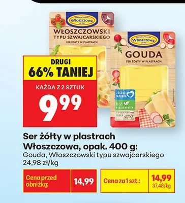 Ser żółty w plastrach Włoszczowski typu szwajcarskiego promocja w Biedronka