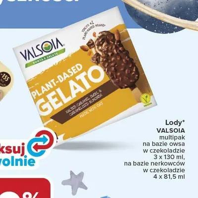 Lody Valsoia Plant-Based Gelato na bazie owsa w czekoladzie 3-pak 130ml promocja w Carrefour Market