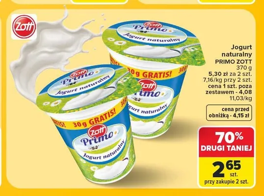Jogurt naturalny Zott Primo promocja w Carrefour