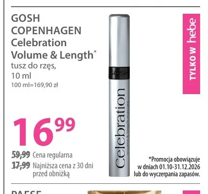 Tusz do rzęs Gosh Copenhagen Celebration Volume & Length promocja w Hebe