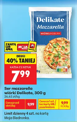 Ser mozzarella wiórki Delikate promocja w Biedronka