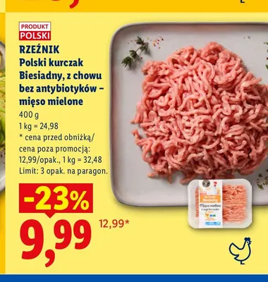 Polski kurczak Biesiadny z chowu bez antybiotyków - mięso mielone Rzeźnik promocja w Lidl