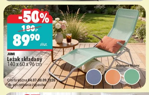 Leżak składany Jumi 140x60x96 cm promocja w Biedronka Home