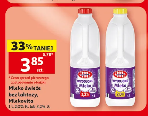 Mleko świeże bez laktozy 2,0% Mlekovita promocja w Auchan