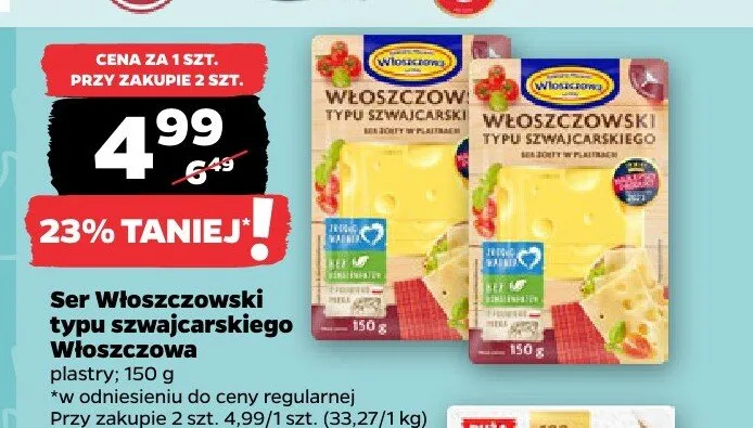 Ser Włoszczowski typu szwajcarskiego Włoszczowa plastry promocja w Netto