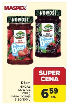 Dżem 6kcal czarna porzeczka Łowicz promocja w Carrefour
