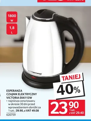 Czajnik elektryczny Esperanza Victoria promocja w Selgros