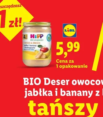 Deser owocowy Bio po 4m-cu jabłka i banany z biszkoptami promocja w Lidl