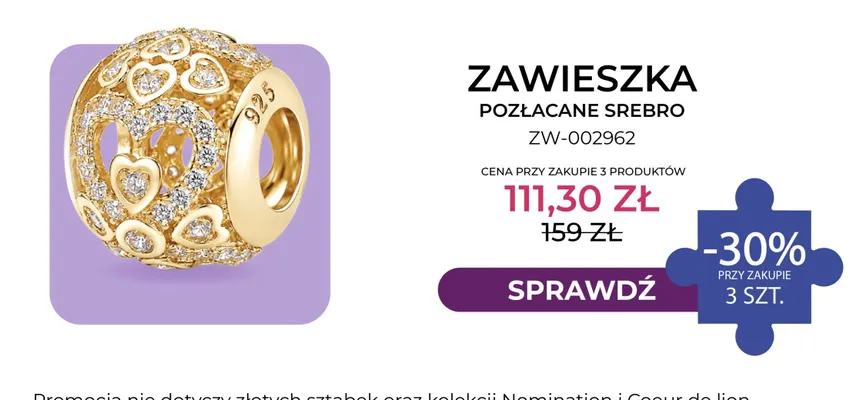 Zawieszka pozłacane srebro ZW-002962 Briju promocja w Briju