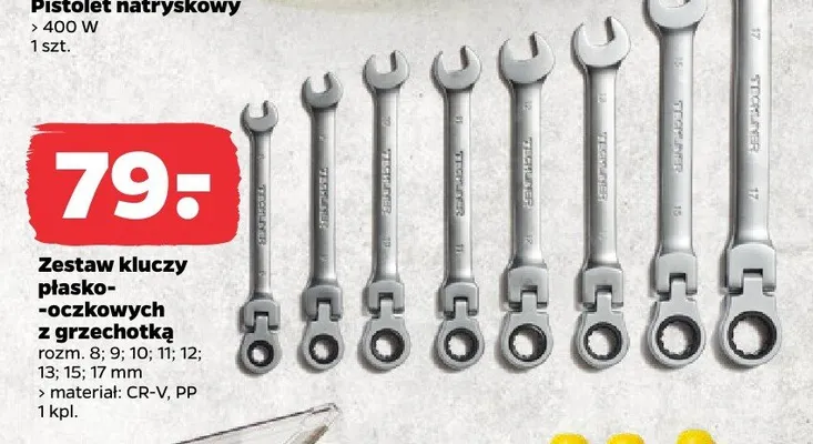 Zestaw kluczy płasko-oczkowych z grzechotką Techliner promocja w Netto